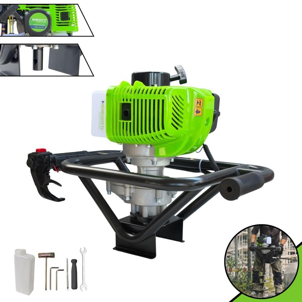 Trado Motorizado Sem Broca À Gasolina Menegotti MPS52 2 Tempos 52cc 1,8HP 9.000rpm Perfurador de Solo Profissional Com Empunhadura Ergonômica