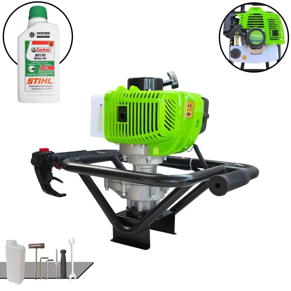 Perfurador de Solo Menegotti MPS-52 Sem Broca À Gasolina Motor 2T 52cc 1,8HP Profissional de Alta Rotação e Performance + ÓLEO STIHL EXTRA