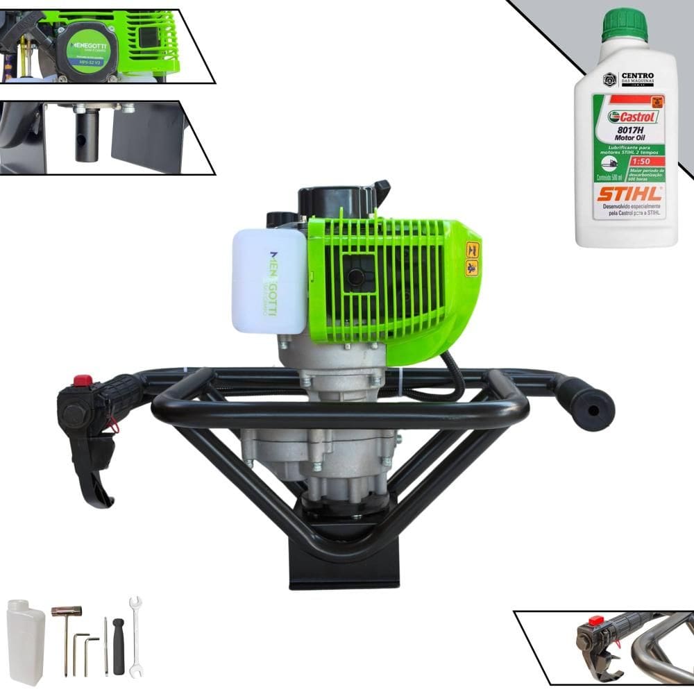 Perfurador Trado Sem Broca À Gasolina Menegotti MPS52 52cc 1,8HP 9.000rpm Motor 2T Máquina Fura Terra Profissional de Alta Performance + ÓLEO STIHL