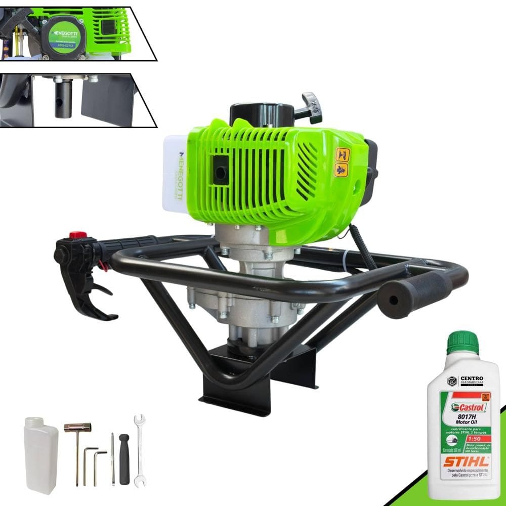 Perfurador de Solo Polaca Cavadeira Sem Broca Menegotti MPS-52 À Gasolina 52cc 1,8HP Alta Rotação e Performance Para Construção Civil + ÓLEO STIHL 2T