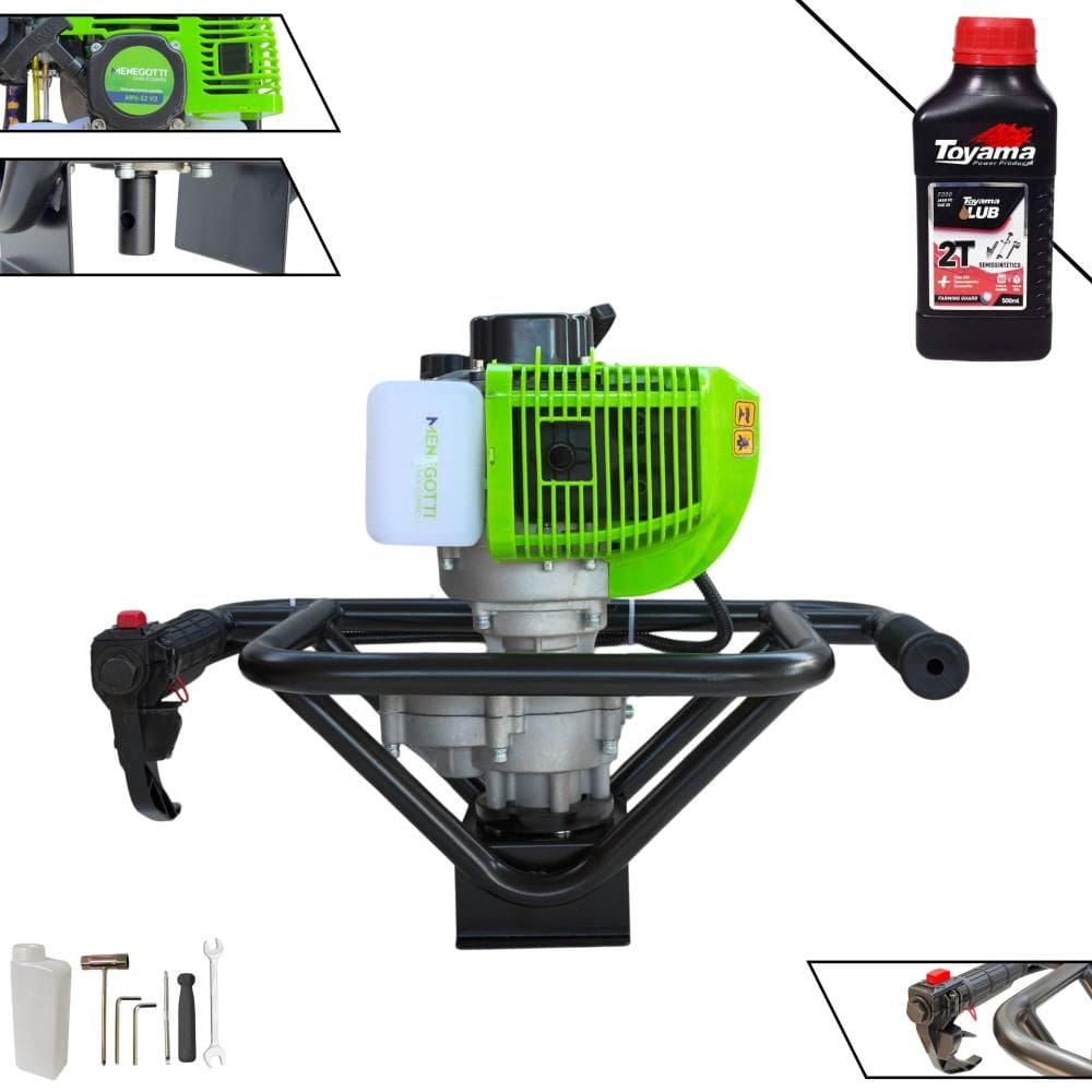 Perfurador de Solo Perfuratriz Sem Broca Menegotti MPS-52 À Gasolina 52cc 1,8HP 9.000rpm Motor 2 Tempos Profissional de Alta Performance + ÓLEO TOYAMA