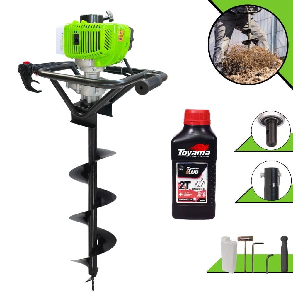Perfurador de Solo Perfuratriz Menegotti MPS-52 À Gasolina 52cc 1,8HP 9.000rpm Motor 2 Tempos Completo Com Broca 80X20cm + ÓLEO TOYAMA 2T