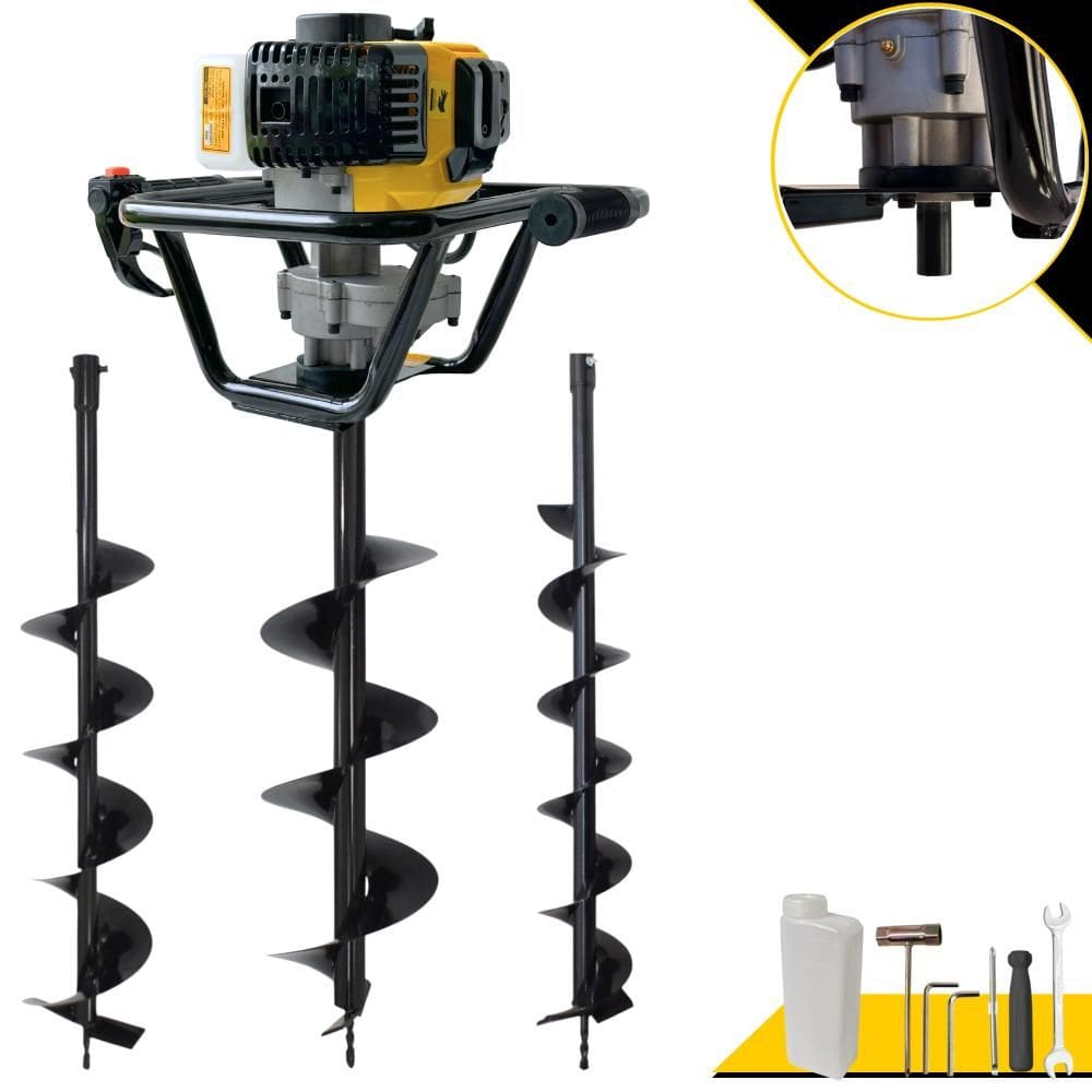 Perfurador Trado À Gasolina Lynus PSL517 52cc 1,8HP 9.000rpm Máquina Fura Terra Profissional Completo Com Kit Brocas 80x10cm, 80x15cm e 80x20cm