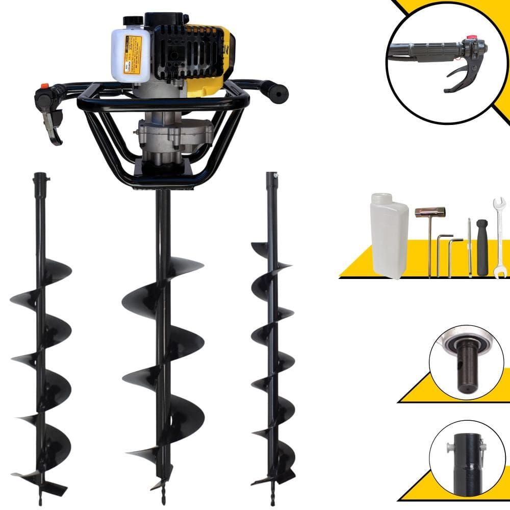 Perfurador de Solo Lynus PSL-517 À Gasolina 2T 52cc 1,8HP Profissional de Alta Rotação Com KIT de Brocas 80x10cm, 80x15cm e 80x20cm