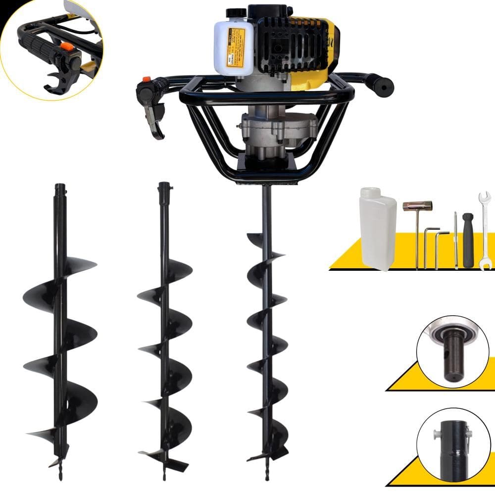 Perfurador de Solo Polaca Cavadeira Lynus PSL-517 À Gasolina 52cc 1,8HP Alta Rotação P/ Construção Civil + Brocas 80x10cm, 80x15cm e 80x20cm