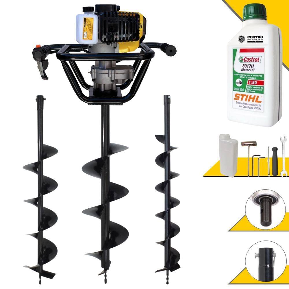 Polaca Cavadeira Motorizado Lynus PSL517 À Gasolina 2T 52cc 1,8HP Alta Rotação Perfurador Com Brocas 80x10cm, 80x15cm e 80x20cm + ÓLEO STIHL