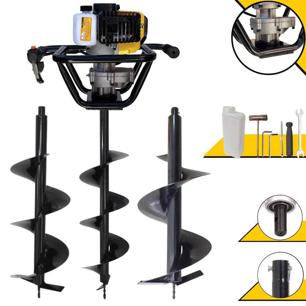 Perfurador de Solo Profissional Lynus PSL517 À Gasolina 2T 52cc 1,8HP de Potência + KIT 3 Brocas 80X20 80X25 80X30 Para Plantio e Construção Civil