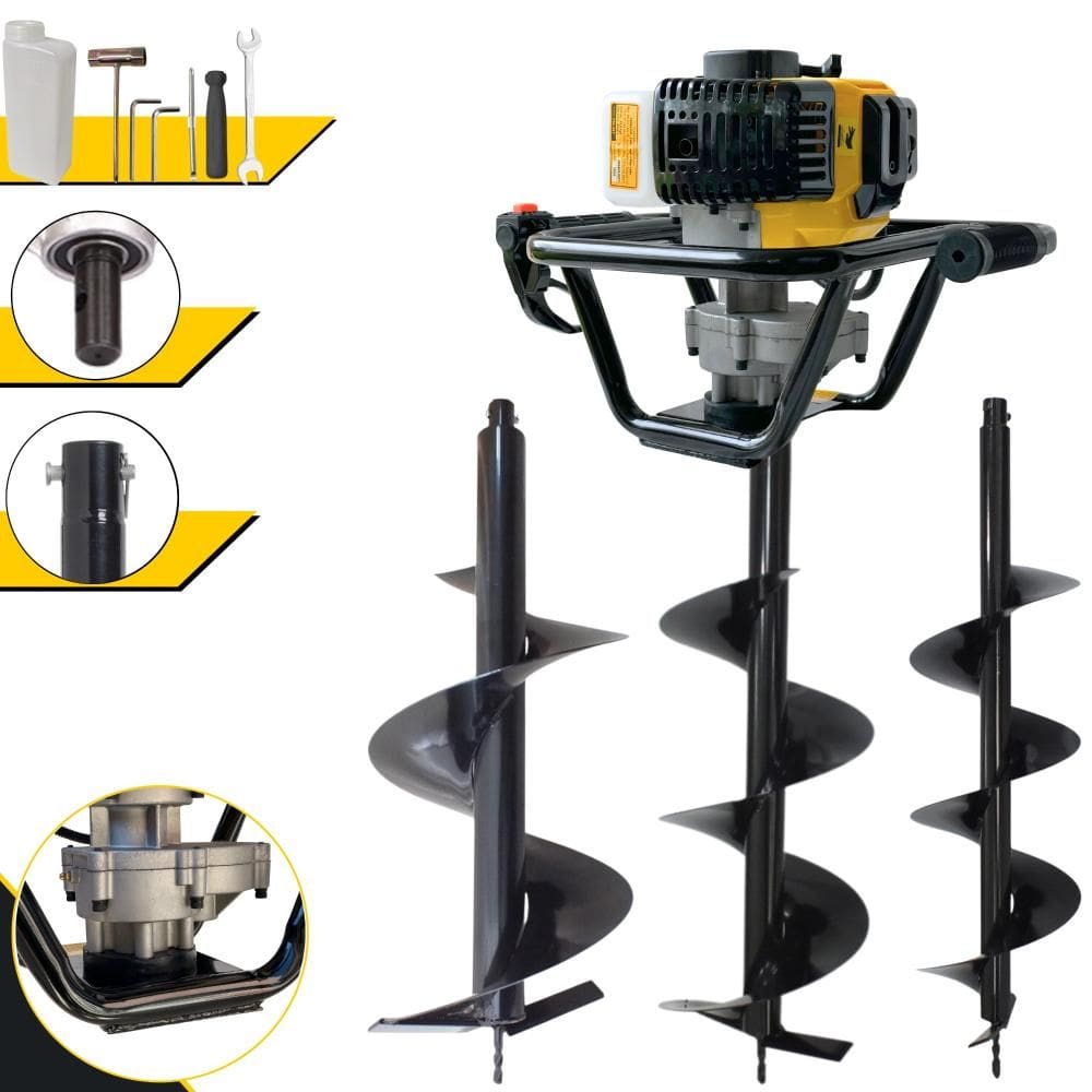 Trado Motorizado À Gasolina 2T Lynus PSL517 52cc 1,8HP 9.000rpm Perfurador de Solo Completo Com 3 Brocas 80x20cm, 80x25cm e 80x30cm