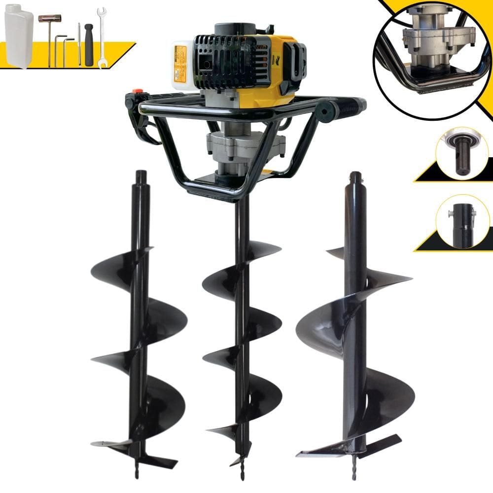 Kit Perfurador de Solo Completo Lynus PSL517 À Gasolina 2T 52cc 1,8HP de Potência Alta Rotação Com Brocas 80x20cm, 80x25cm e 80x30cm