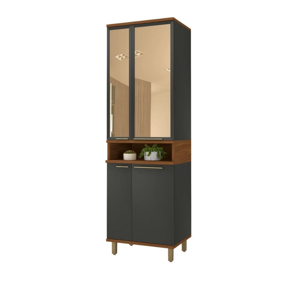 Paneleiro Munique - 4 portas 2 com Vidro, Puxadores em Aluminio - Indekes