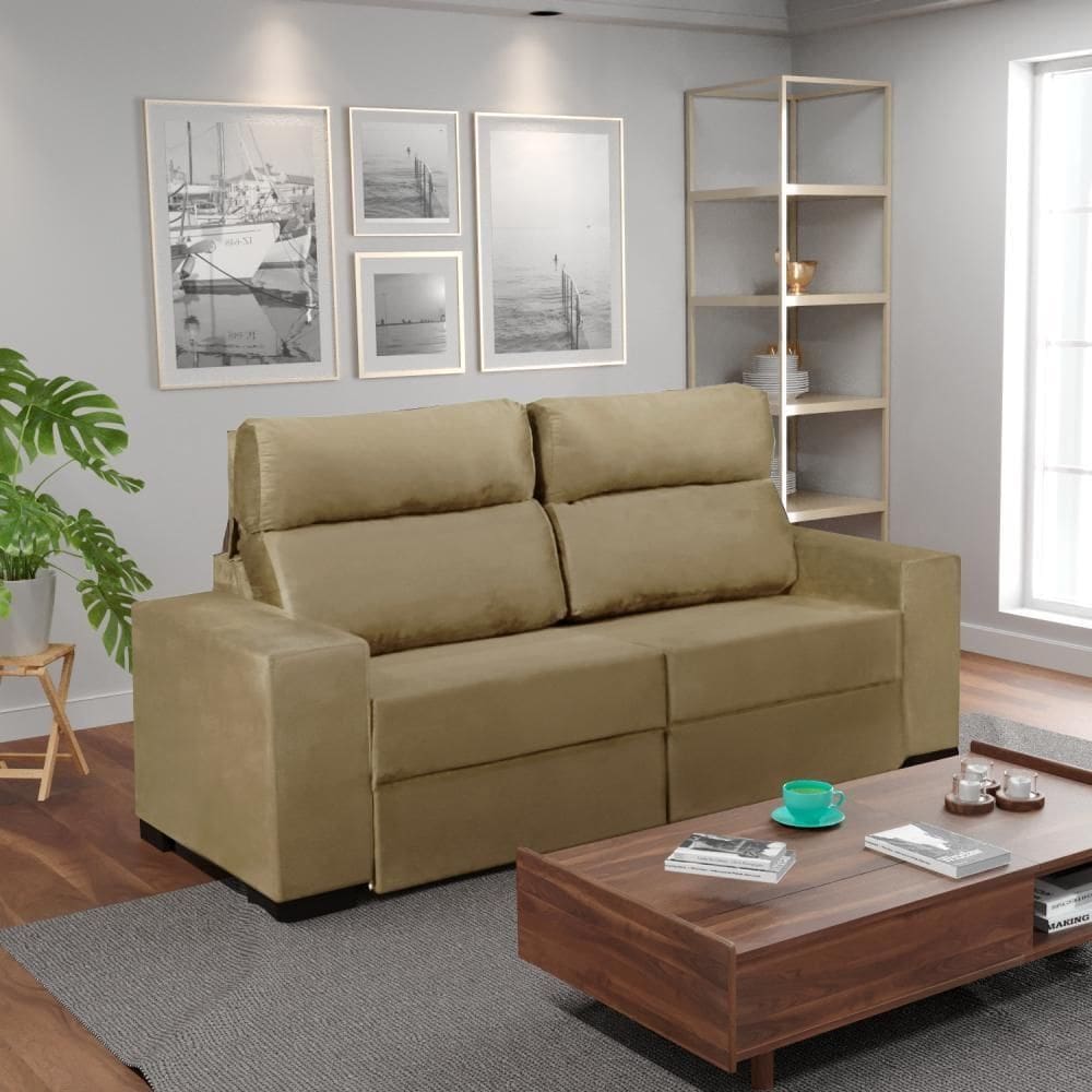 Sofá Retrátil/Reclinável 3 Lugares Bege Ferrari Bello Estofados