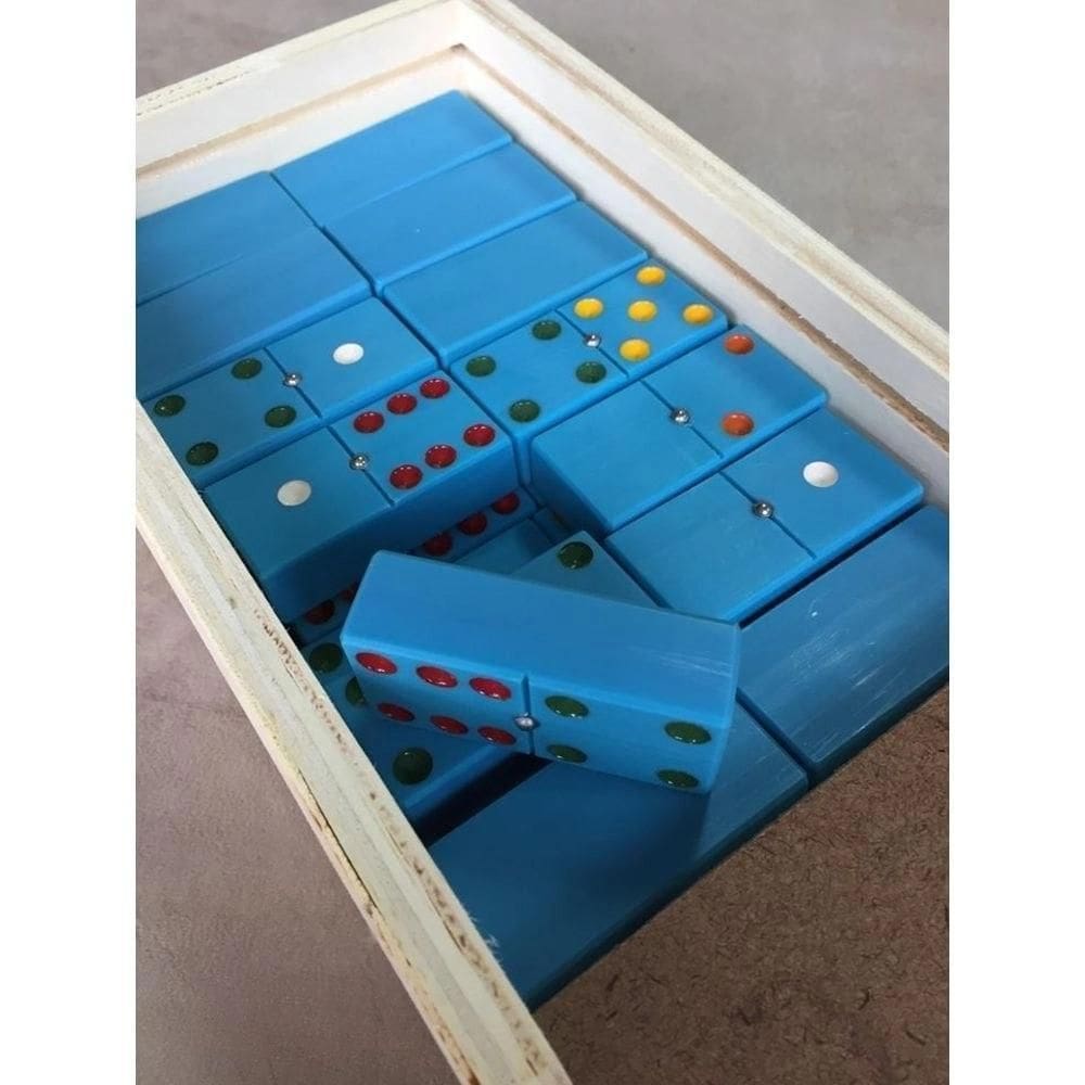 Jogo de Dominó 28 Peças 20mm com Caixa de MDF Cor Azul