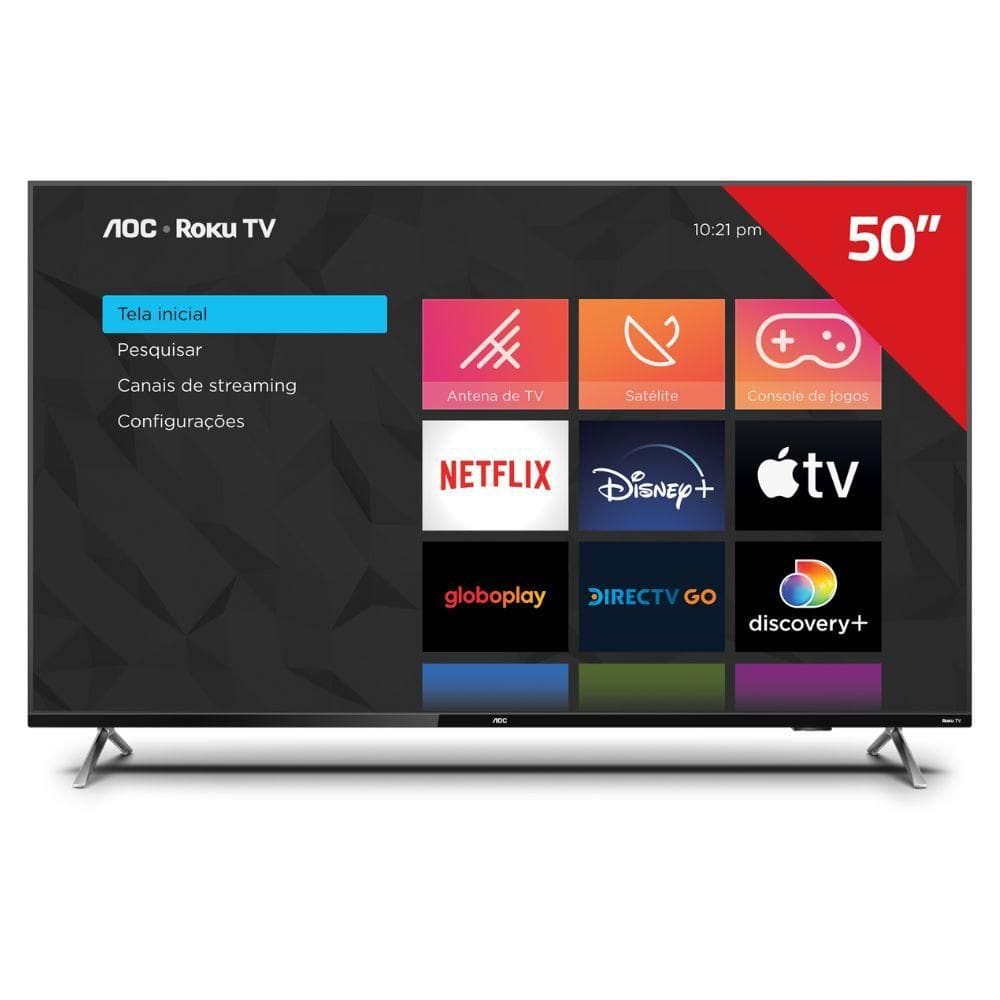 Smart TV 4K UHD 50” AOC 50U7045/78G Wi-Fi Inteligência Artificial 3 HDMI 2 USB