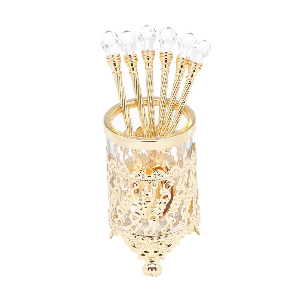 Cj 6 Colheres P/Café C/Suporte de Zamac Niquelado Crystal Dourado Lyor