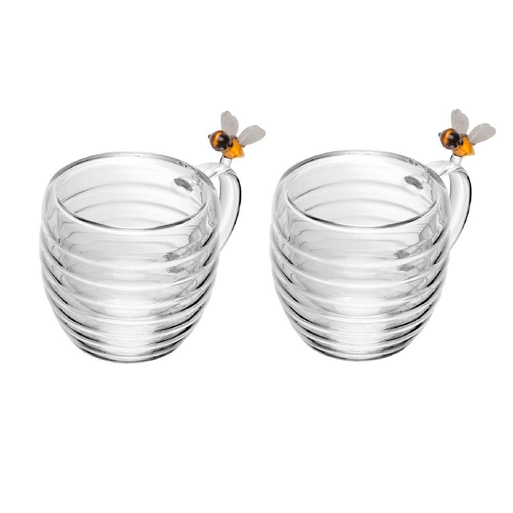 Cj 2 Xícaras P/Chá de Vidro C/Parede Dupla Lovely Bee 180ml Lyor
