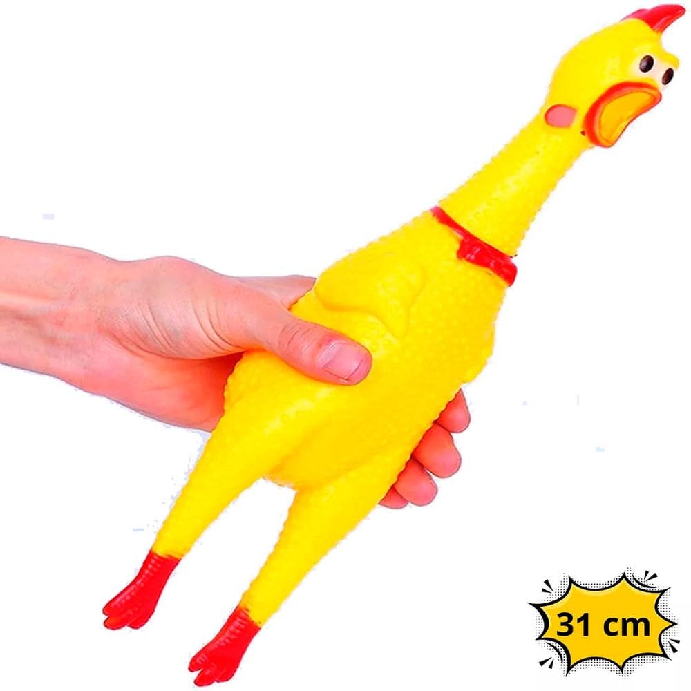 Frango Galinha Brinquedo Com Som Grande Pet Borracha Mordedor C/ Apito Sonoro 31cm - Cachorro Medio Grande Pitbull