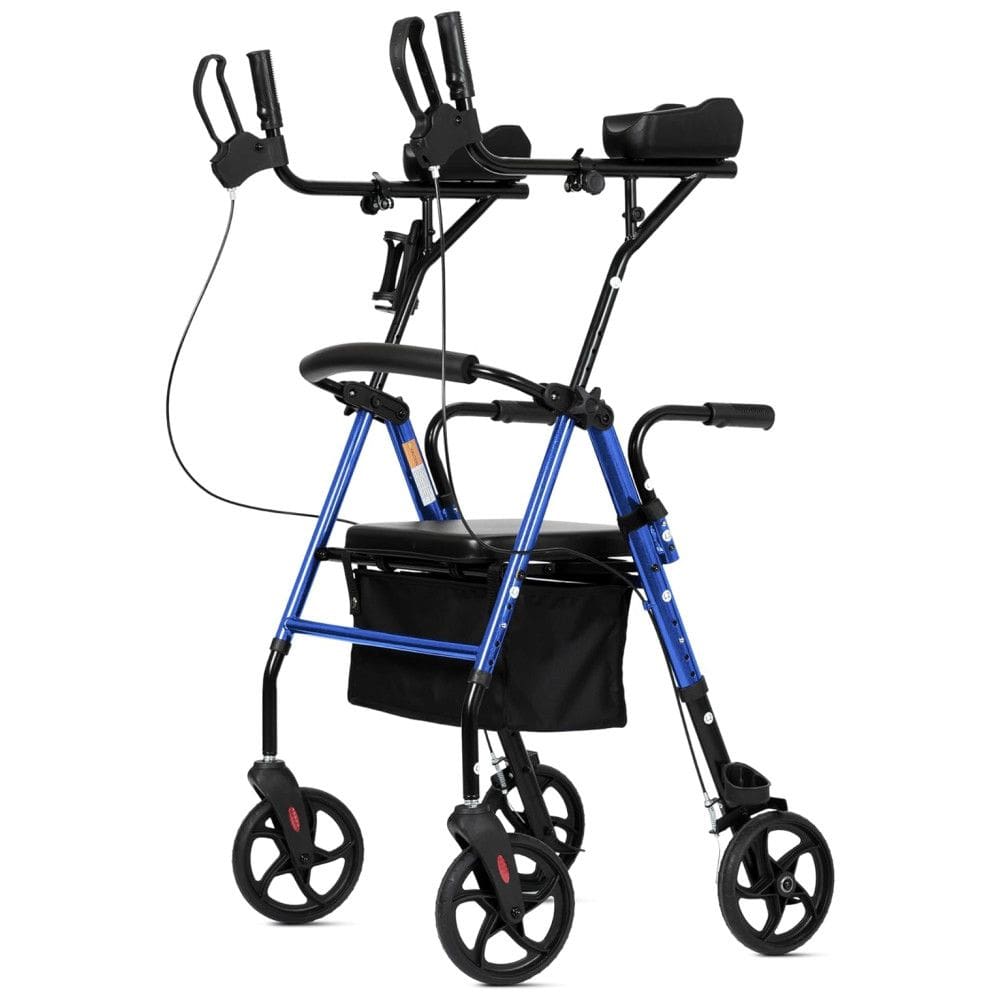 Andador Adulto Idoso com Apoio de Braço, Assento Acolchoado e Cesto, Suporta até 136 kg, ELENKER, Vermelho