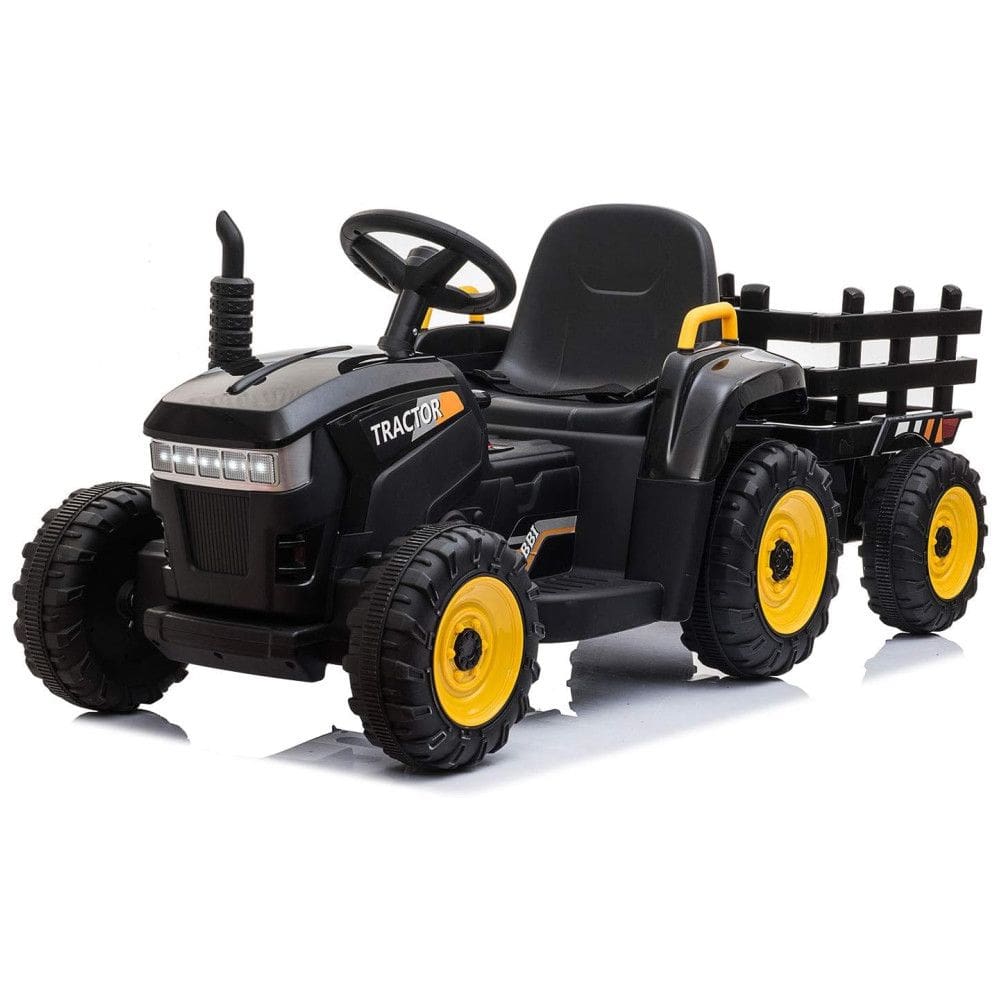 Trator Elétrico Infantil Movido a Bateria 12V com Reboque e Motor Duplo, TOBBI, Preto