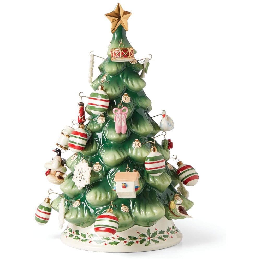 Mini Árvore de Natal em Porcelana com 25 Enfeites do Calendário do Advento, Lenox 893625, Verde
