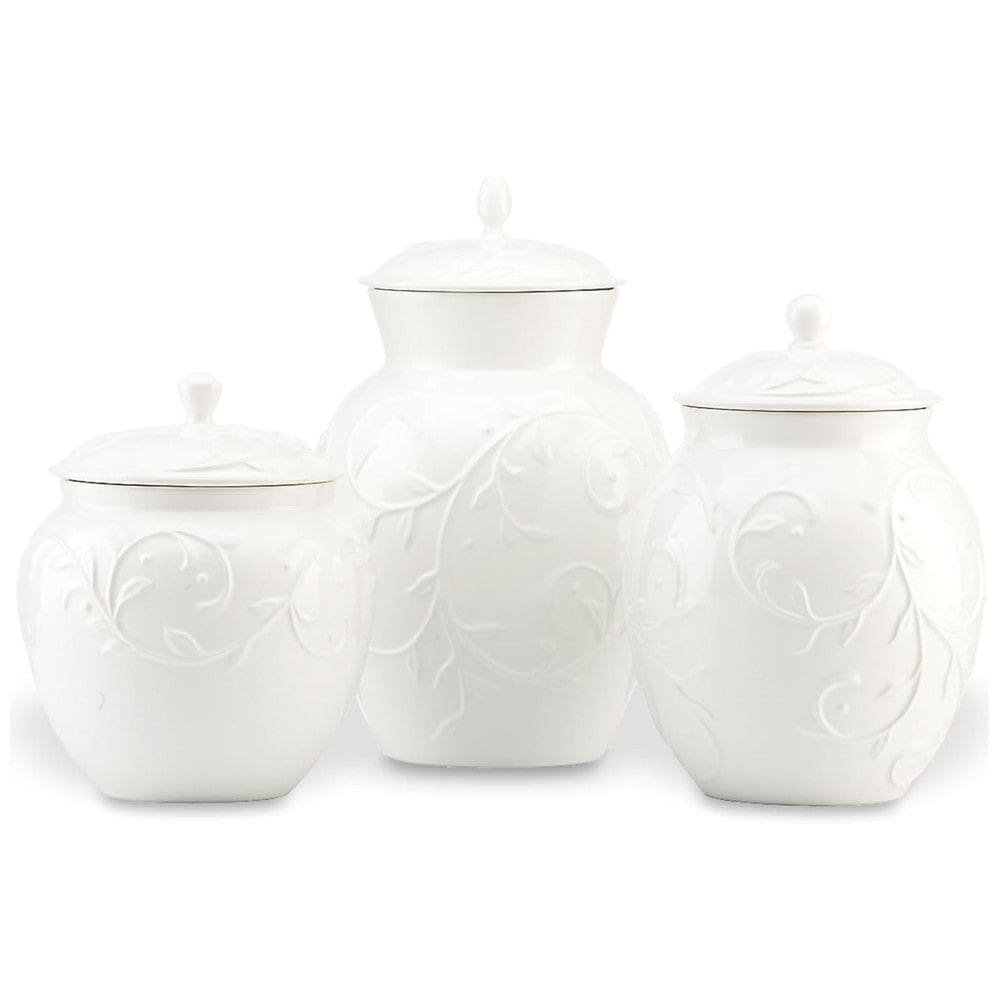 Conjunto de 3 Potes em Porcelana Esculpidas, Lenox Opal Innocence, Branco