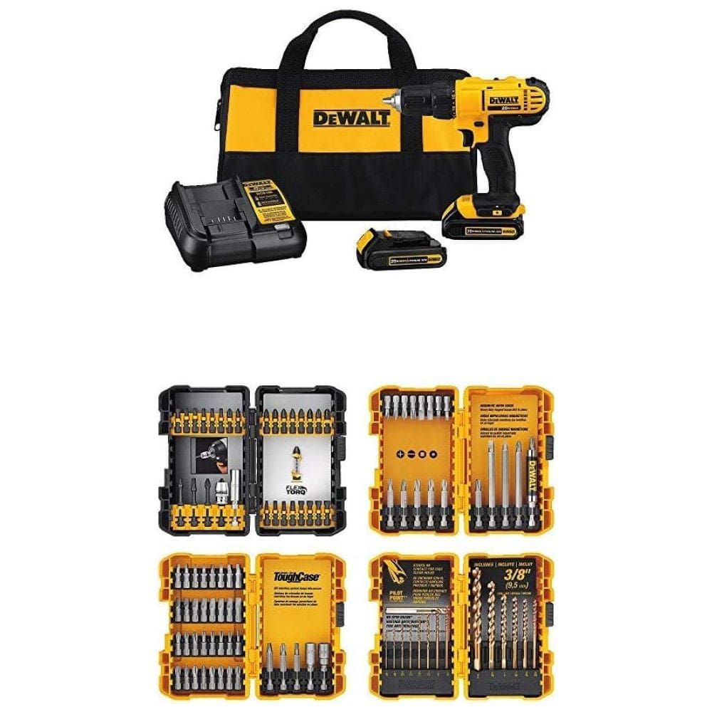 Kit Furadeira e Parafusadeira com Conjunto de Chaves de Fenda 100 Peças, DCD771C2 e DWA2FTS100, DEWALT, Amarelo