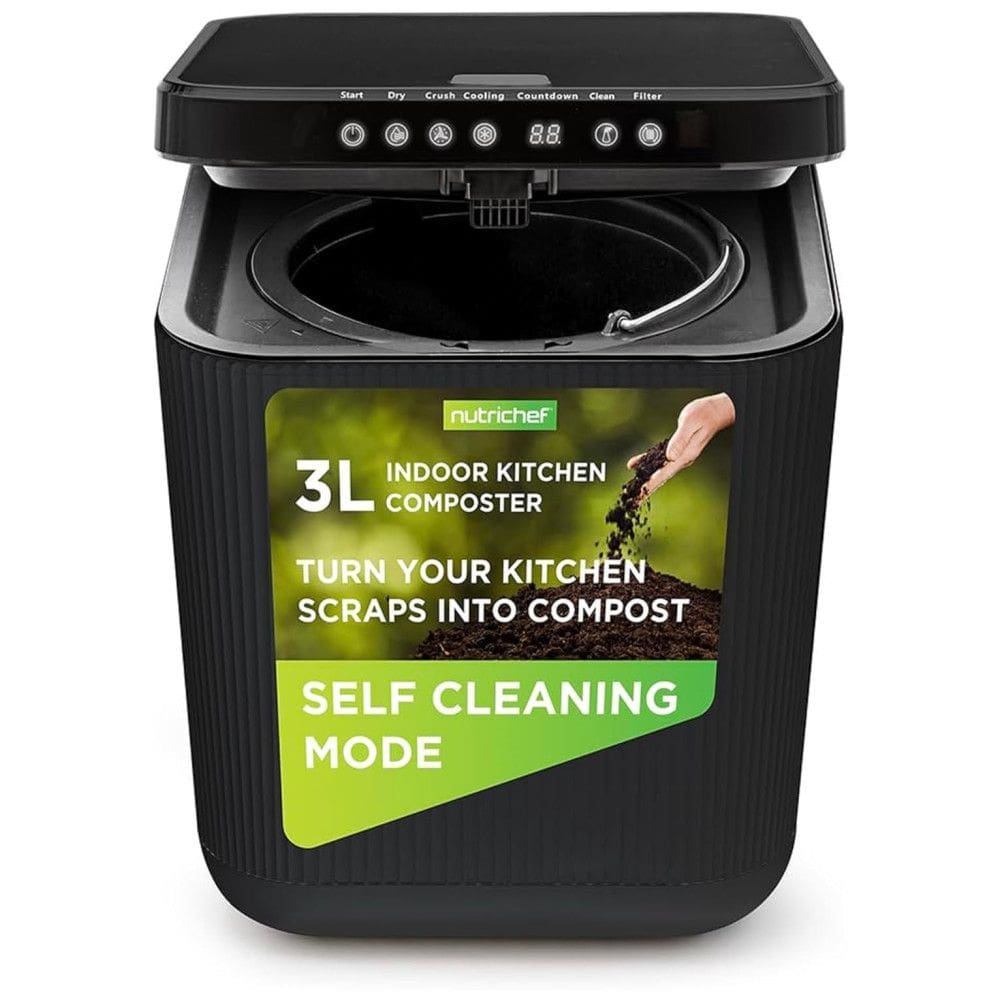 Composteira Elétrica de Cozinha 3L para Ambiente Interno com Funções de Secagem, Trituração e Resfriamento, 110V, Nutrichef, Preta