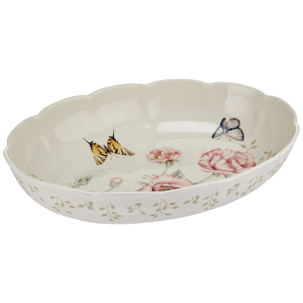Assadeira Oval em Porcelana, Praticidade e Charme para Sua Cozinha, Lenox Butterfly Meadow, Branca