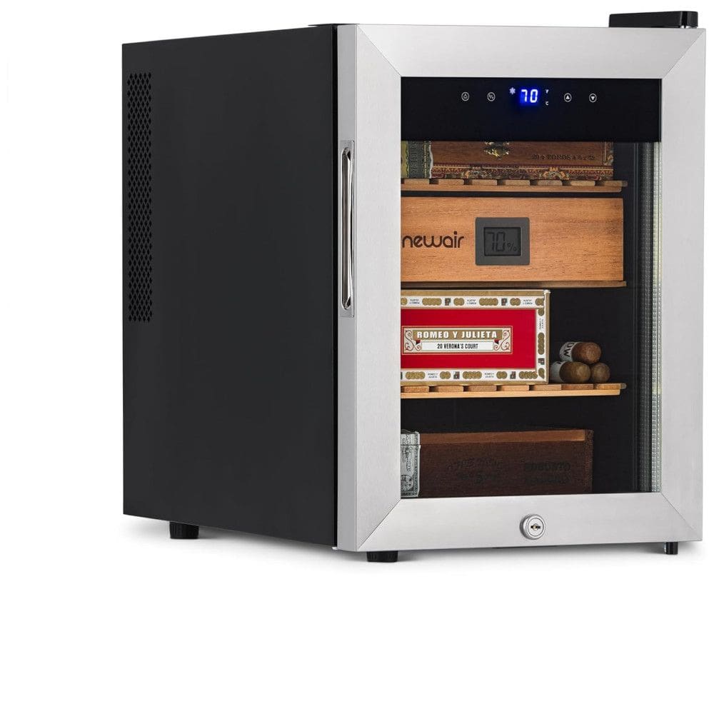 Umidor Elétrico de Charutos NewAir para 250 Charutos, Aço Inox, Prateleiras de Cedro Espanhol, Resfriamento Termoelétrico com Controle de