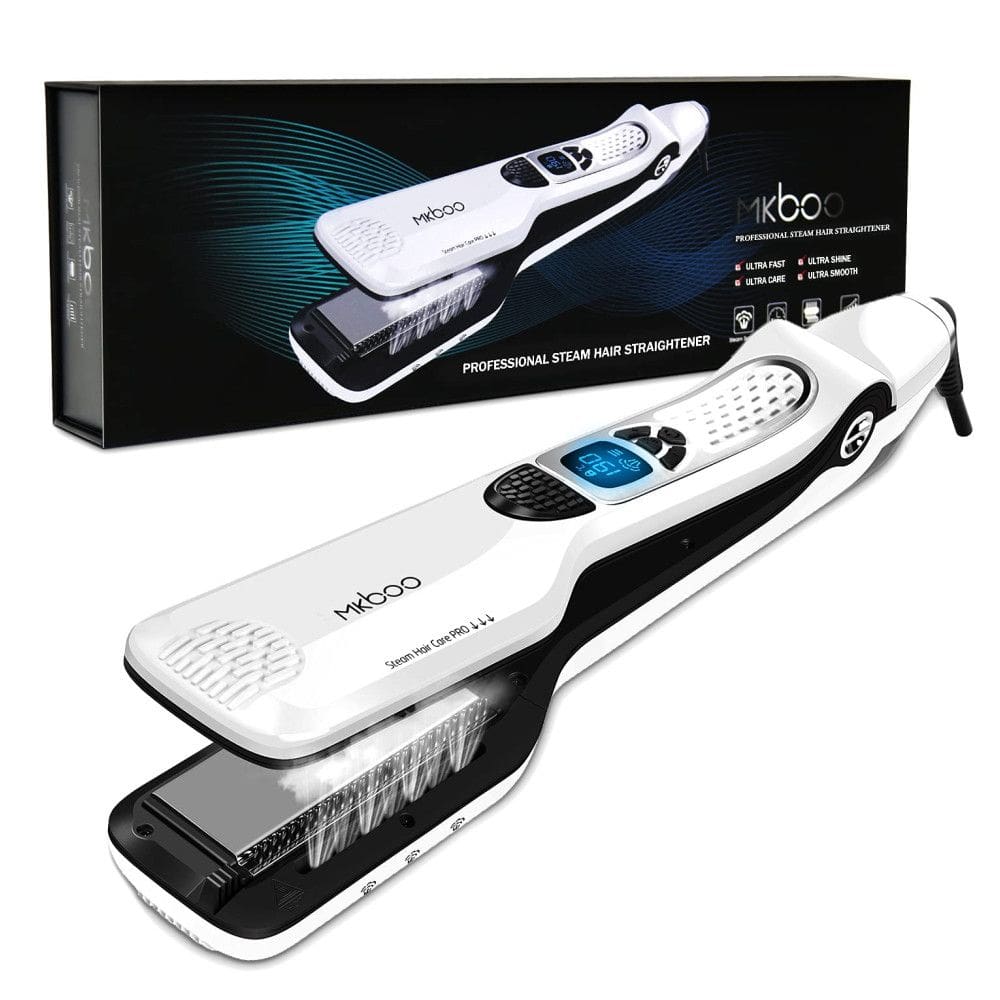 Chapinha Prancha de Cabelo Profissional com Placas Nano Titânio Cerâmica, Vapor e 5 Níveis de Temperatura, 110v, MKBOO, Branco