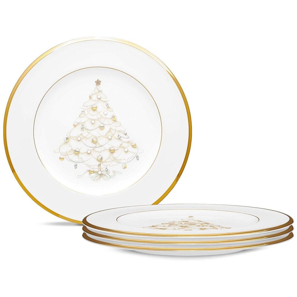 Conjunto de Pratos para Decorar Sua Mesa de Natal com Elegância, 4un, Noritake 4780-501D, Branco com Detalhes em Dourado