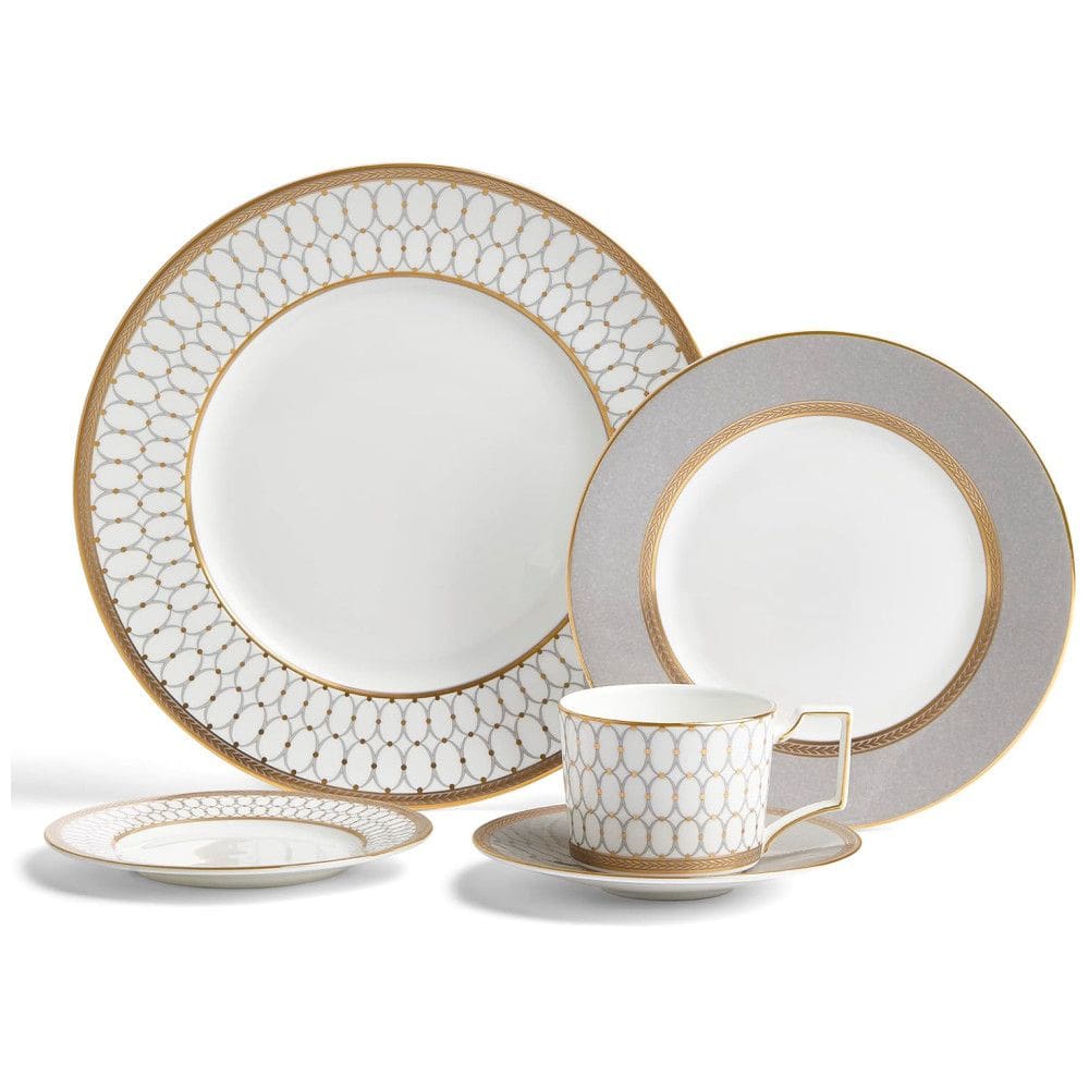 Conjunto de Aparelho de Jantar em Alta Qualidade e Elegância com 5 Peças e Material de Porcelana, Wedgwood 1065319, Branco, Cinza e Detalhes