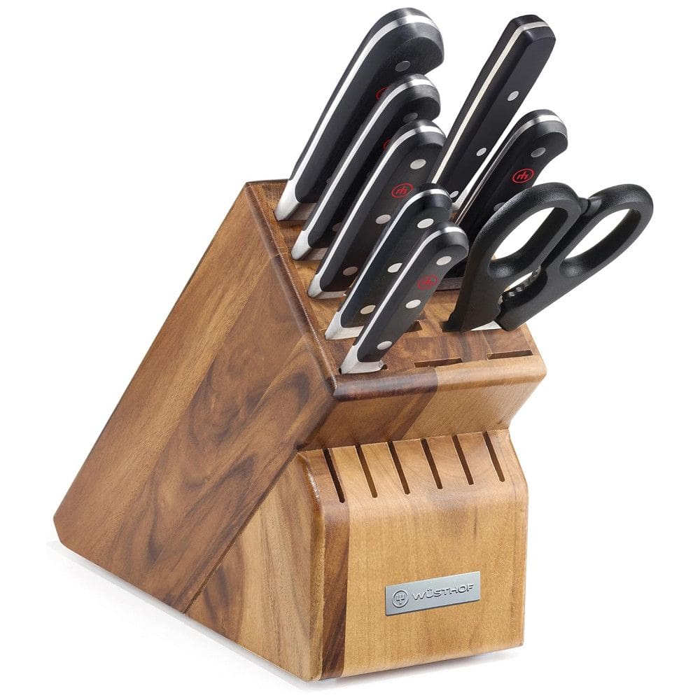 Conjunto de Facas em Aço Inoxidável com Afiador Embutido e Bloco de Bancada 9 Peças, WSTHOF 1090170911, Preto