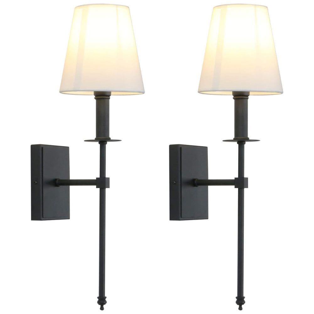 Conjunto de Luminária de Parede com 2 Peças, Estilo Industrial Rústico Clássico, Suporte de Coluna Cônico, 110V Permo, Preta