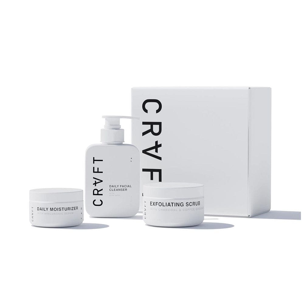 SKN Kit Skincare de Cuidados com a Pele para Homens com Hidratante Hialurônico, Esfoliante e Sabonete, HAIR CRAFT CO., Branco