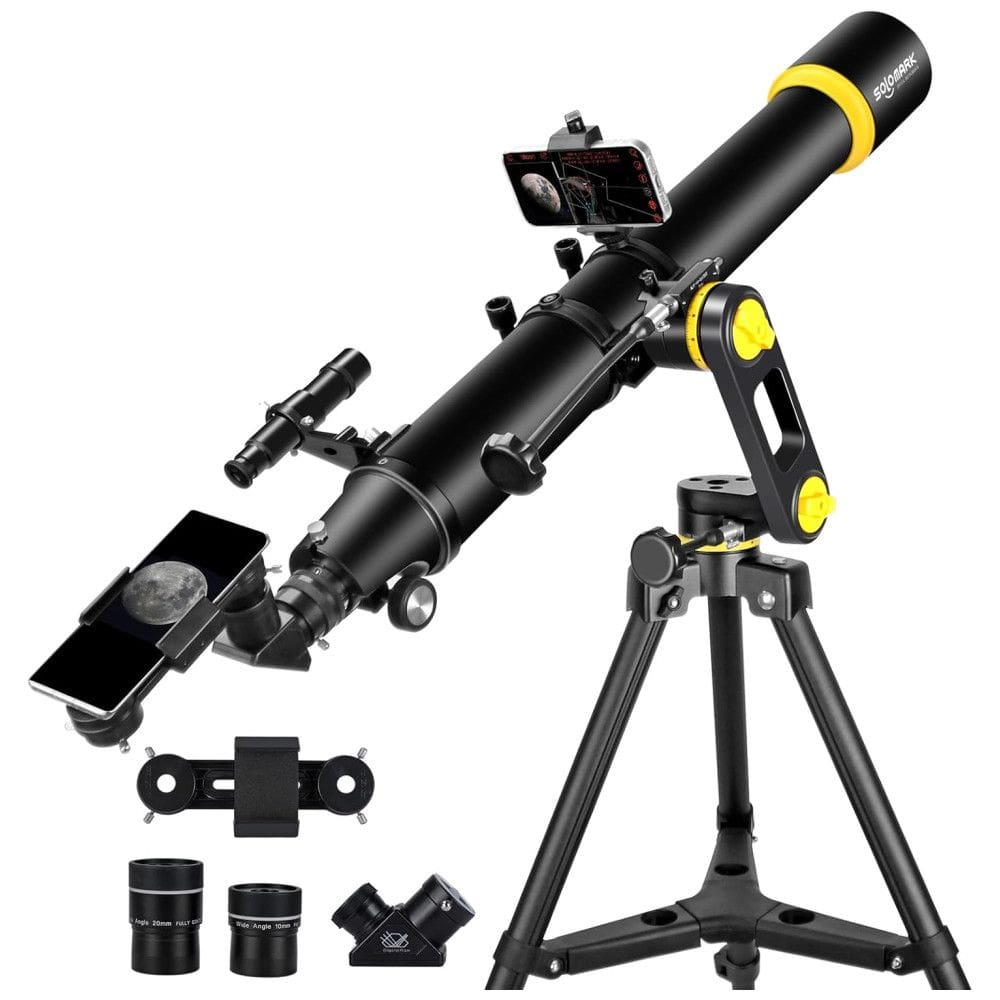 Telescópio Profissional 90mm: Para Adultos e Iniciantes. Abertura de 90mm e Distância Focal de 1000mm. Montagem AZ Vertisteel,SOLOMARK.