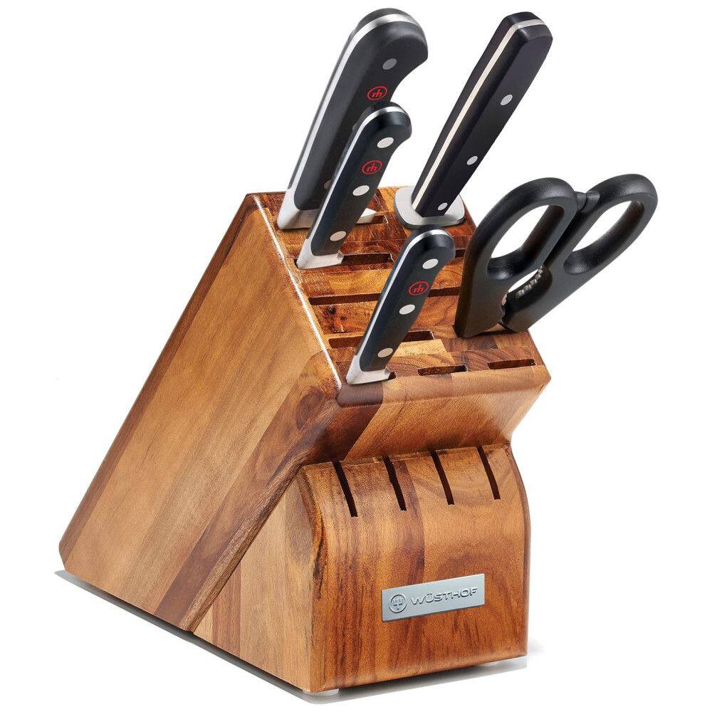 Conjunto de Facas em Aço Inoxidável com Afiador Embutido e Bloco de Bancada 6 Peças, WSTHOF 1090170606, Preto
