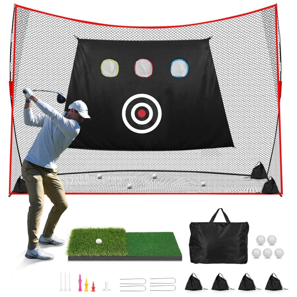 Rede de Golfe 3x2,1m Premium para Treino em Ambientes Internos e Externos, Multialvo com Tapete Duplo, Ideal para Prática de