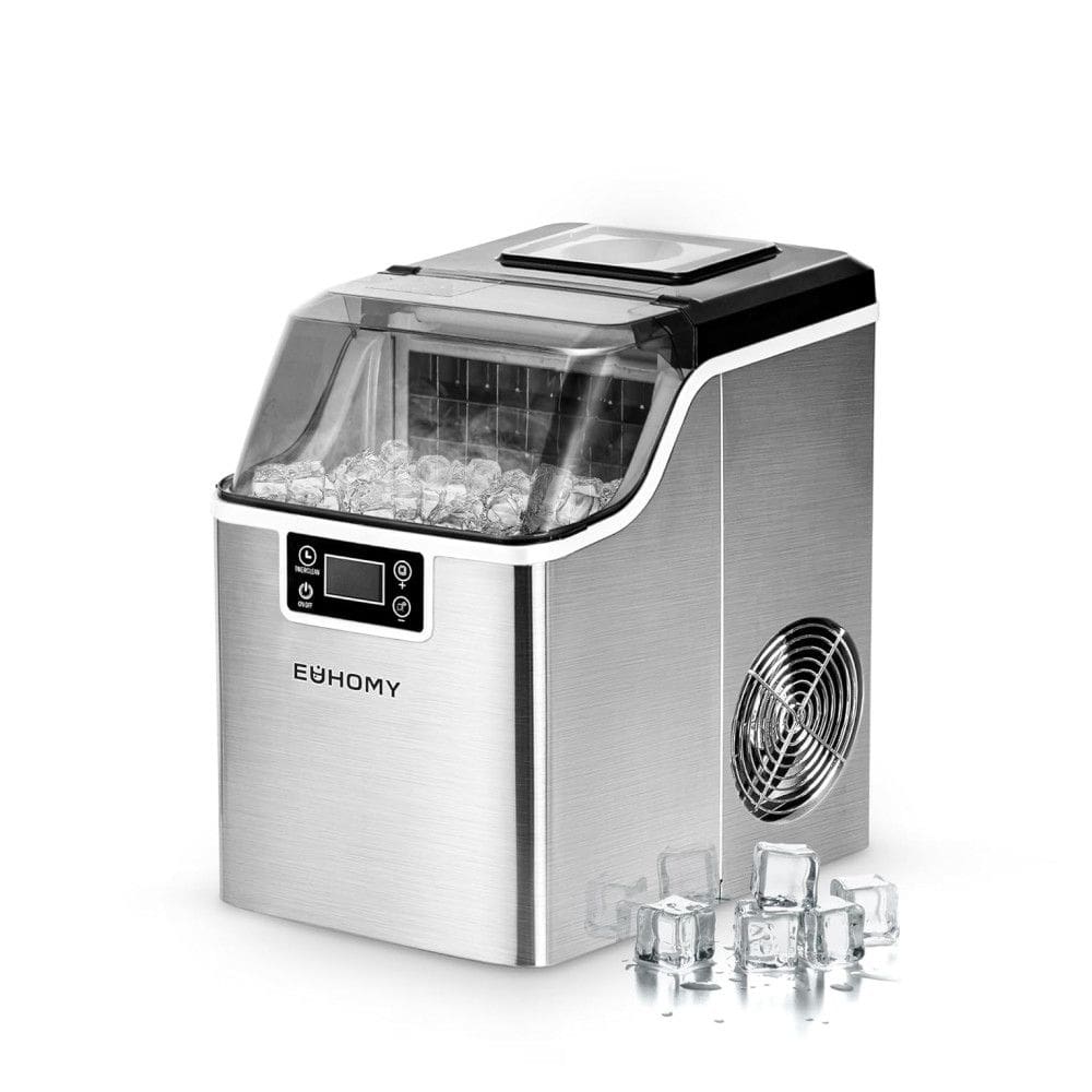 Máquina de Gelo Portátil que Produz 20 kg em 24H com Função de Autolimpeza, Inclui Cesta e Colher de Gelo, 110V 110W, EUHOMY, Prata
