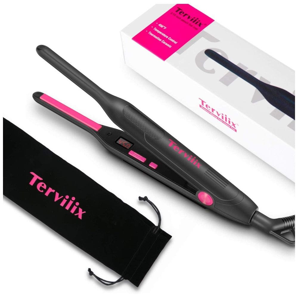 Mini Chapinha Prancha de Cabelo com Placas Finas de Cerâmica e Turmalina, Desligamento Automático, Bivolt, TERVIIIX, Preto