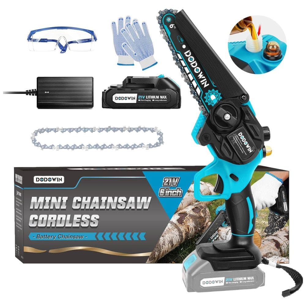 Motosserra Elétrica sem Fio Recarregável para Poda de Galhos, 21V 775W, Dodowin, Azul