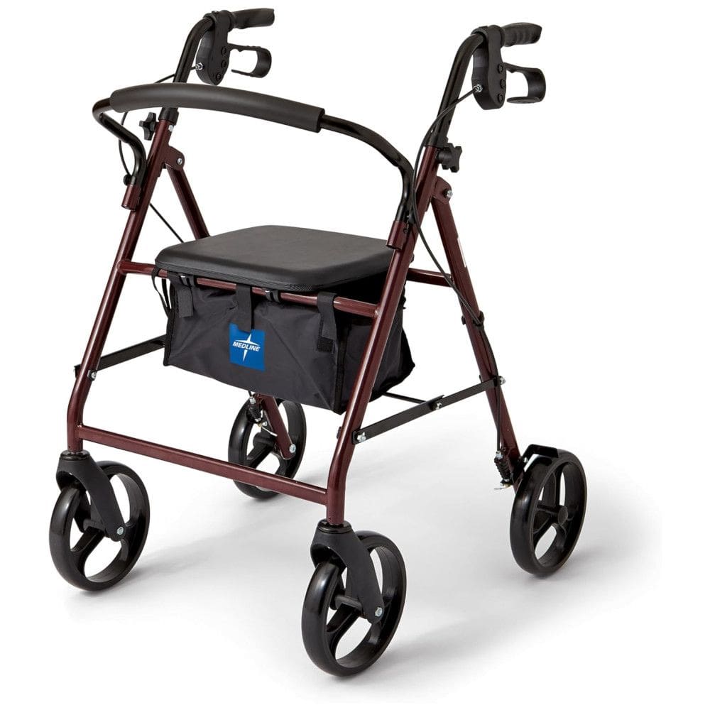 Andador de Aço para Idosos, Com Alças Ajustáveis, Resistente e Confortável, Capacidade de 158,73 Kg, Medline, Vermelho Borgonha