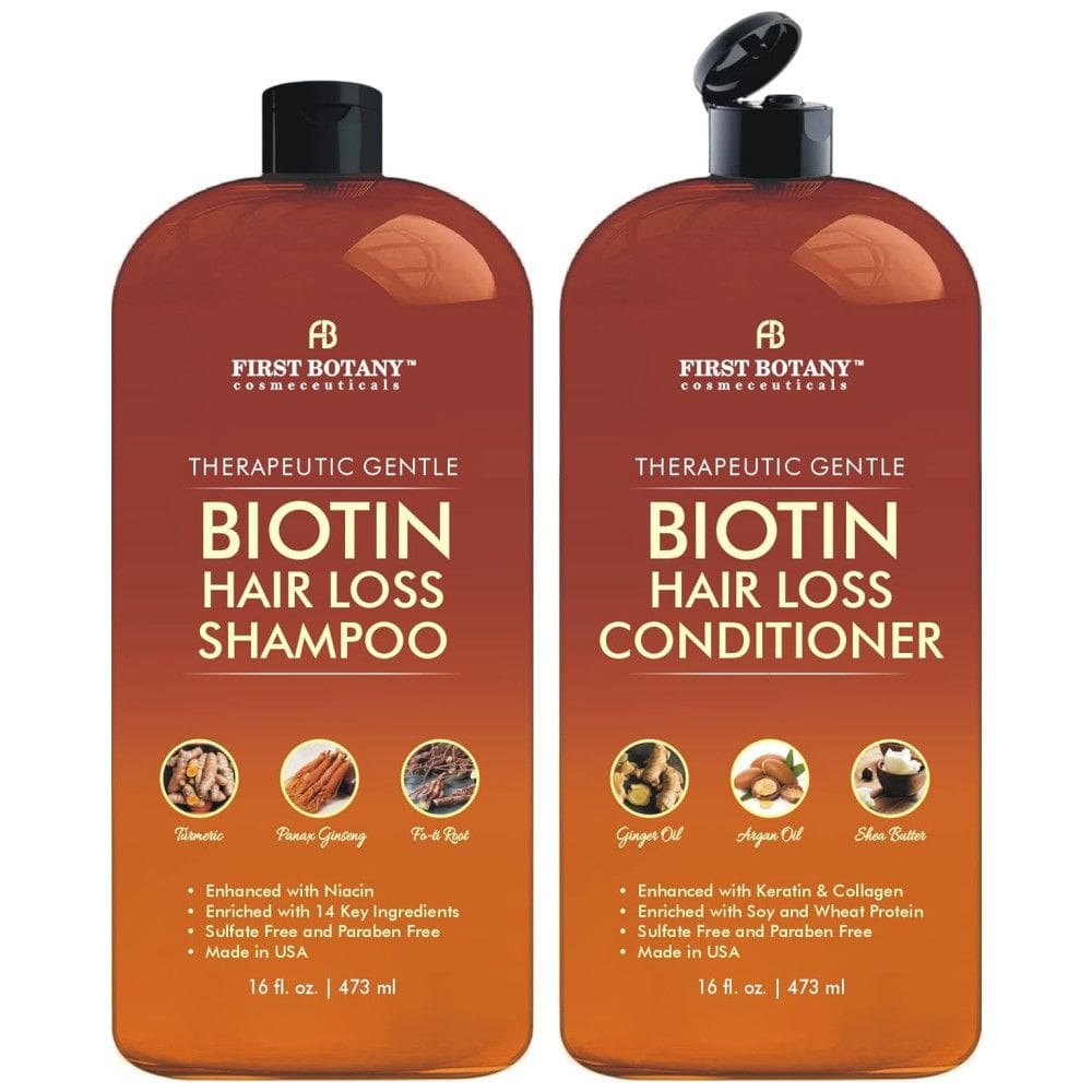 Shampoo e Condicionador 473 ml de Biotina Anti Queda de Cabelo com Boqueadores de DHT, FIRST BOTANY, Marrom