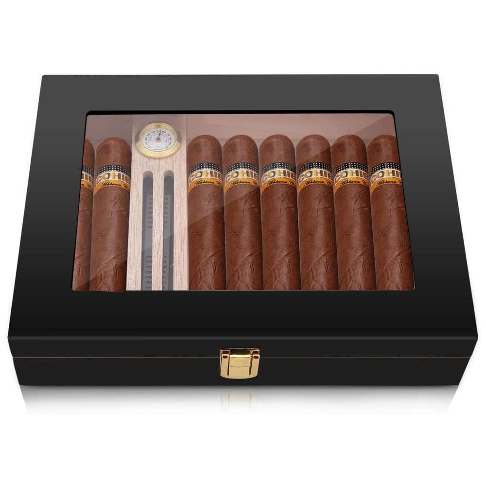 Umidor Bald Eagle de Charutos em Cedro Espanhol Maciço para 10-15 Charutos, com Hygrometro e Umidificador de Luxo, Humidor de Mesa de Alto