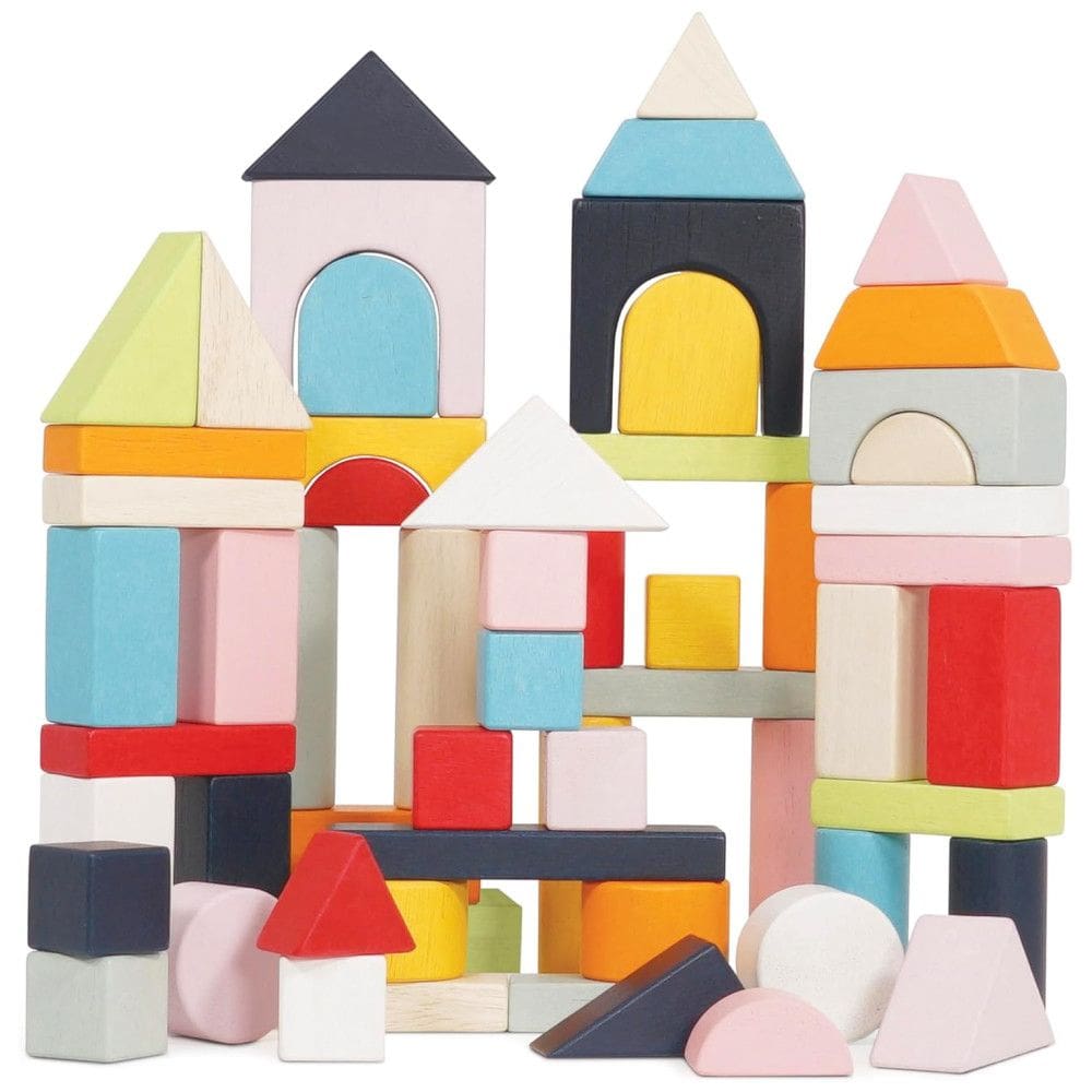 Conjunto de Blocos de Construção Educativos de Madeira com 60 Peças, Estilo Montessori, Desenvolvimento de Formas e Cores, Le Toy Van PL135