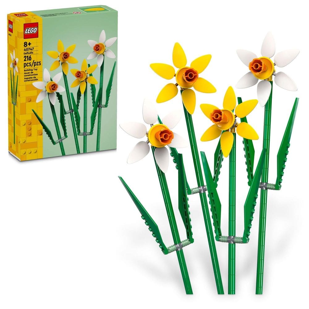 Presente de celebração LEGO Daffodils, narcisos amarelos e brancos