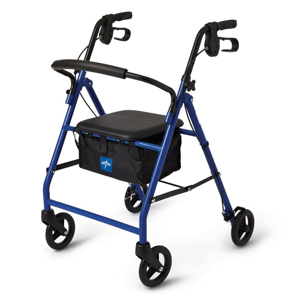 Andador de Alumínio Dobrável para Idosos com Assento, Capacidade de 113 kg, Medline, Azul