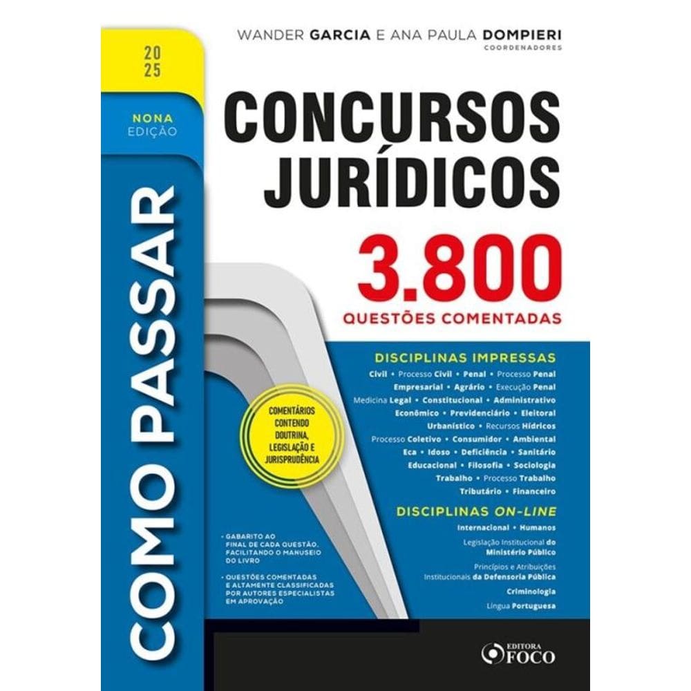 Como Passar Em Concursos Jurídicos - 3.800 Questões Comentadas - 9ª Ed - 2025
