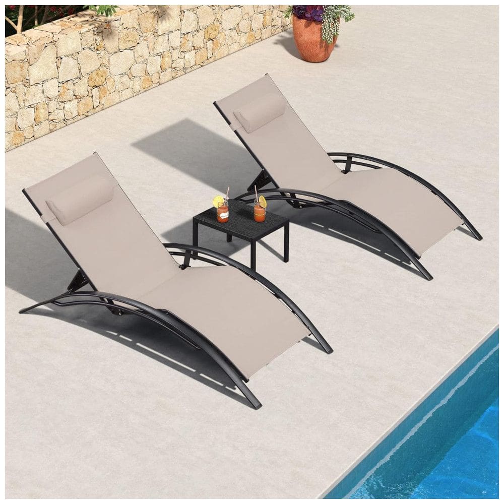 Espreguiçadeiras Grandes com Mesa Lateral, Cadeiras Reclináveis Ajustáveis para Piscina, Praia e Jardim