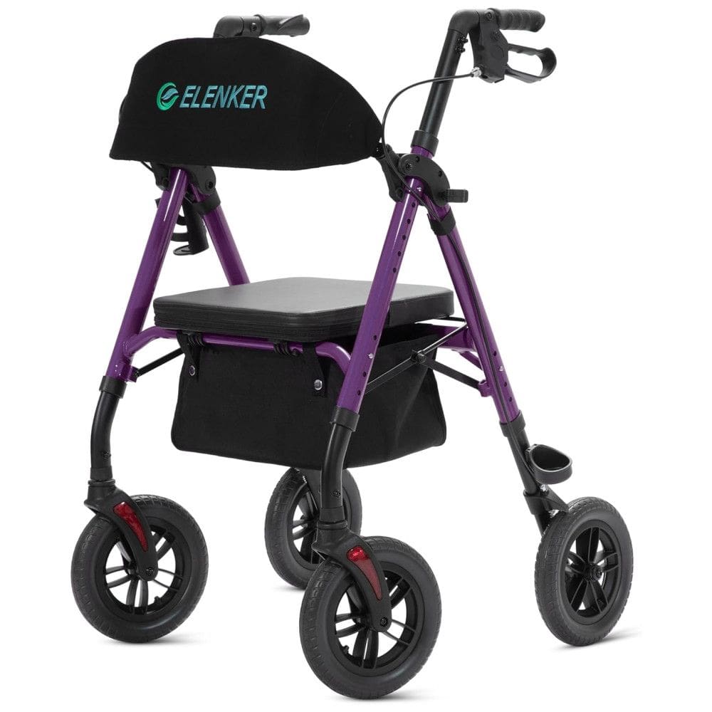 Andador para Idosos com Assento e Encosto Acolchoado e Estrutura Ajustável, Até 136 Kg, ELENKER, Roxo