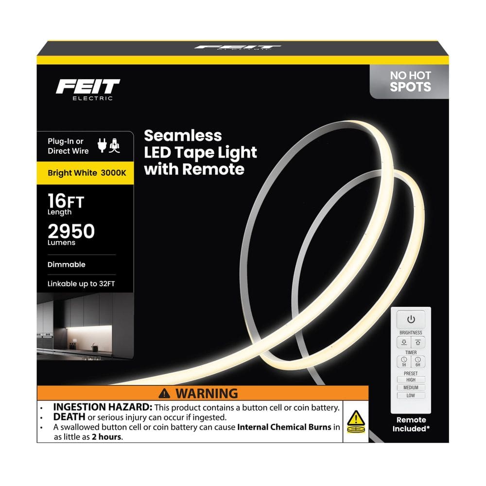 Luz de fita LED Feit Electric TAPE192/COB/LED 16 pés 3000K